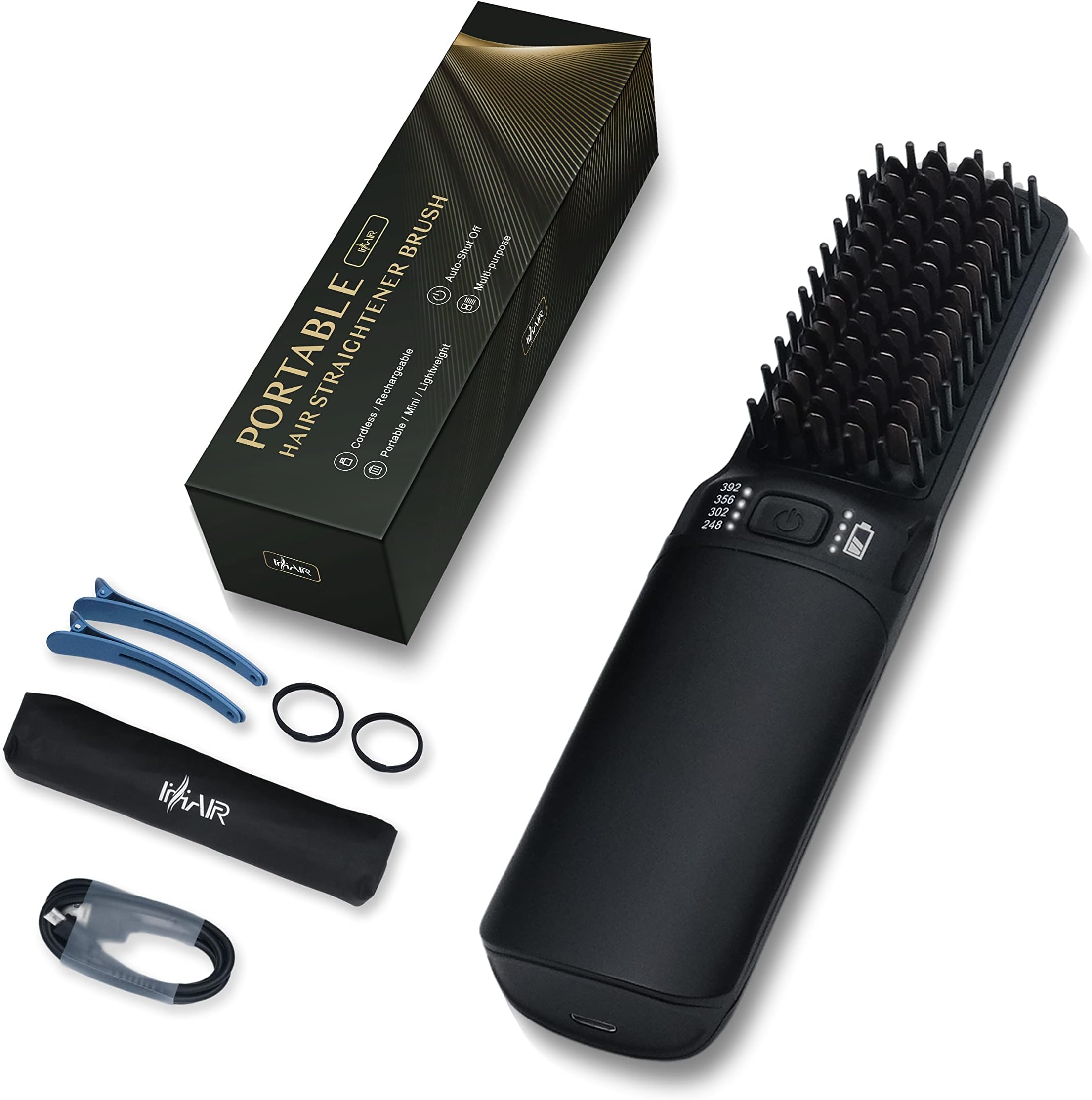 Hot Hair Straightener Brush,Portable Mini Hair Straightener USB Rechargeable 6400MAH,2 in 1 Hair Straightener Comb with Anti-Scald Feature for Women & Men (Black)