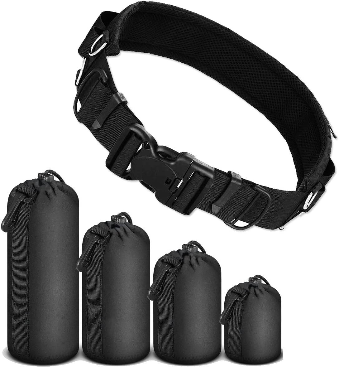 Camera Lens Case, Lens Pouch Protector Bag Cover for Protect DSLR Camera Lens & Photographic Belt（BLACK）with Soft Thick Black Plush Inside for Canon, Nikon, Tamron, Sigma, Pentax, Sony, etc.