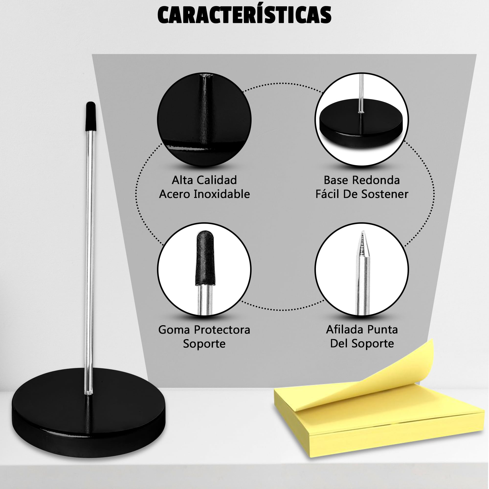 Porte-Notes En Acier Inoxydable - Lot De 2 - 14cm Noir - Pour Bureau, Bar Ou Cuisine