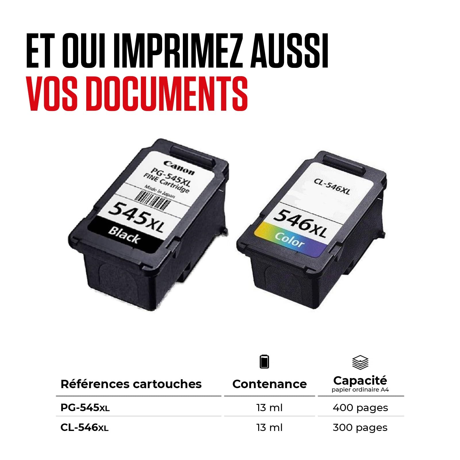 Canon PG-545XL / CL-546XL Lot de 2 Cartouches d'encre Authentiques à Haut rendement (Couleur et Noir) - Comprend 50 Feuilles de Papier Photo 10 x 15 cm - Carton de sécurité