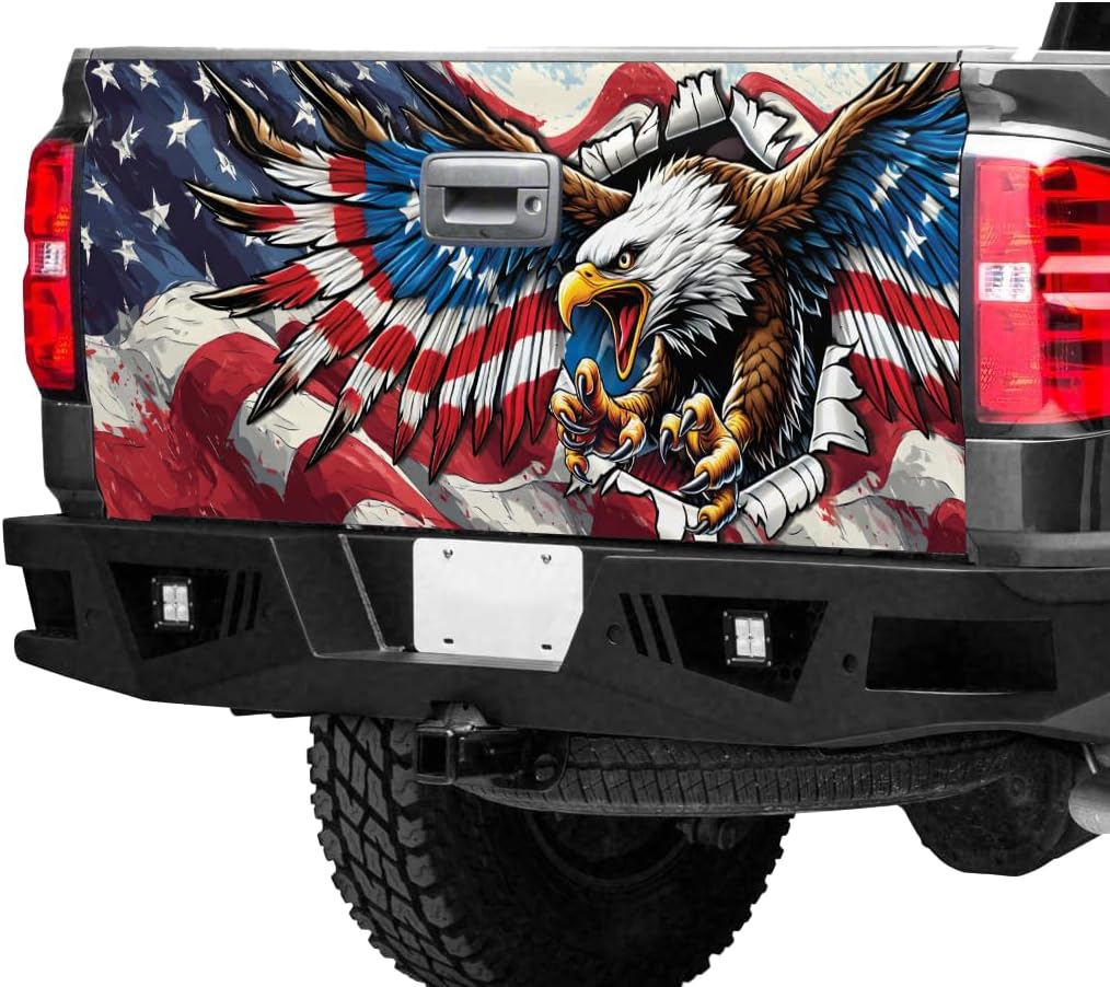 ThangPham Shop America Flag Eagle Truck Tailgate Wrap, Patriotic Truck Tailgate Wrap Design for Lovers