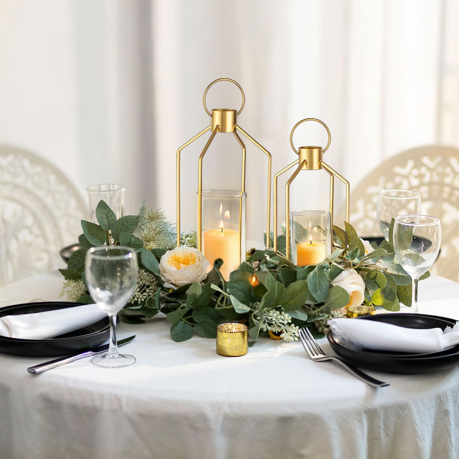 Portacandele in oro con cilindro in vetro: set da 2 candelabri, portacandele antivento, decorazione moderna per matrimoni, soggiorno, armadio