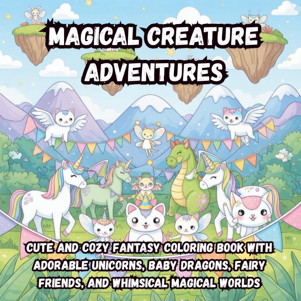 Magical Creature Adventures: Cute and Cozy Fantasy Coloring Book with Adorable Unicorns, Baby Dragons, Fairy Friends, and Whimsical Magical Worlds