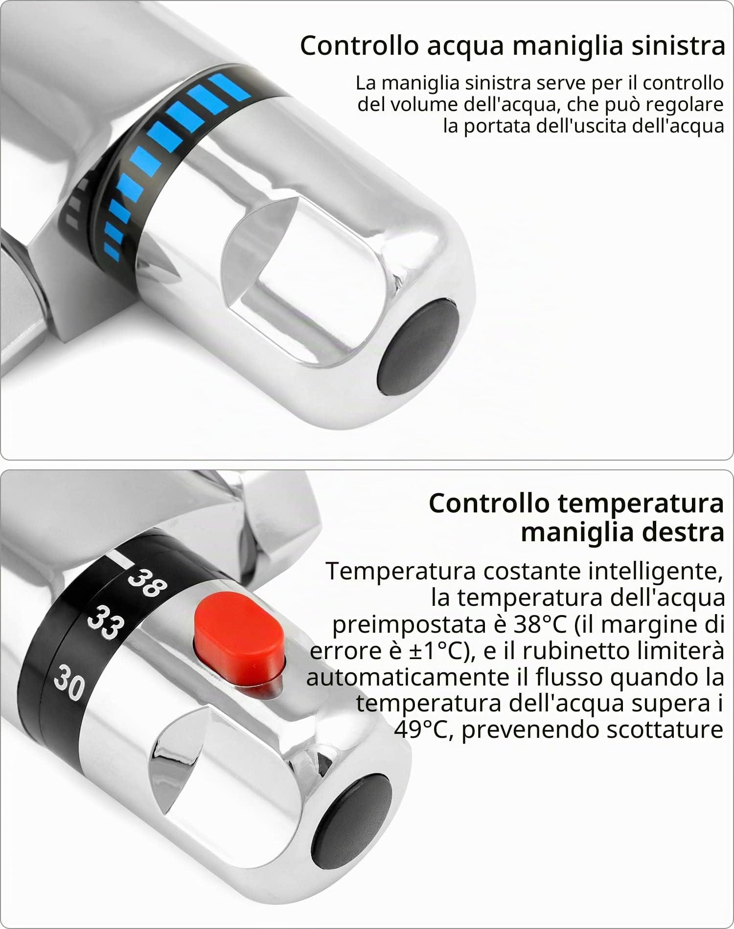 QWORK Miscelatore Termostatico Doccia, Valvola G1/2" Uscita, Sinistro Caldo Destro Freddo, Miscelatore Doccia in Ottone, Controllo Costante della Temperatura per Il Bagno