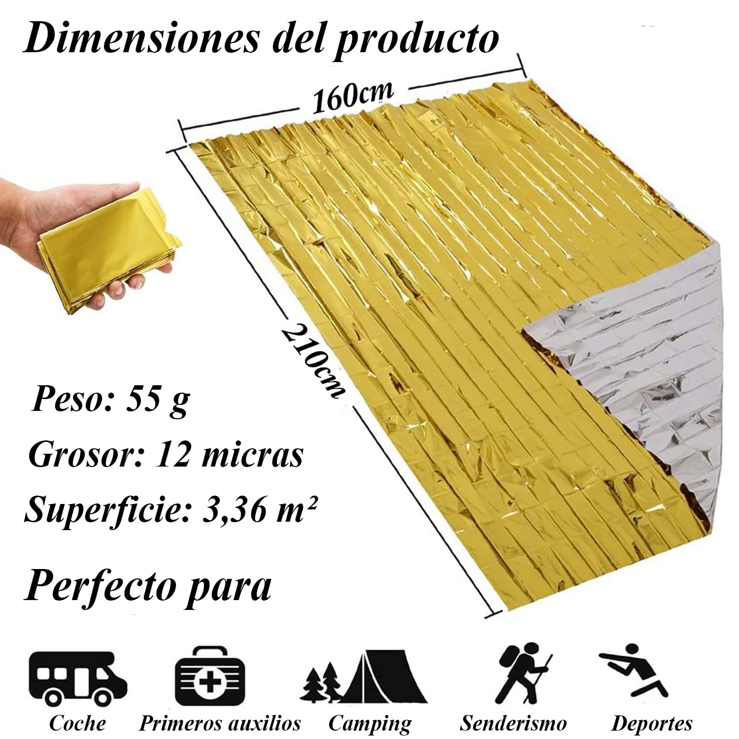 HonYao Manta Térmica Supervivencia 3 Piezas Oro Plata 210x160 cm Rescate Frío Lluvia Viento