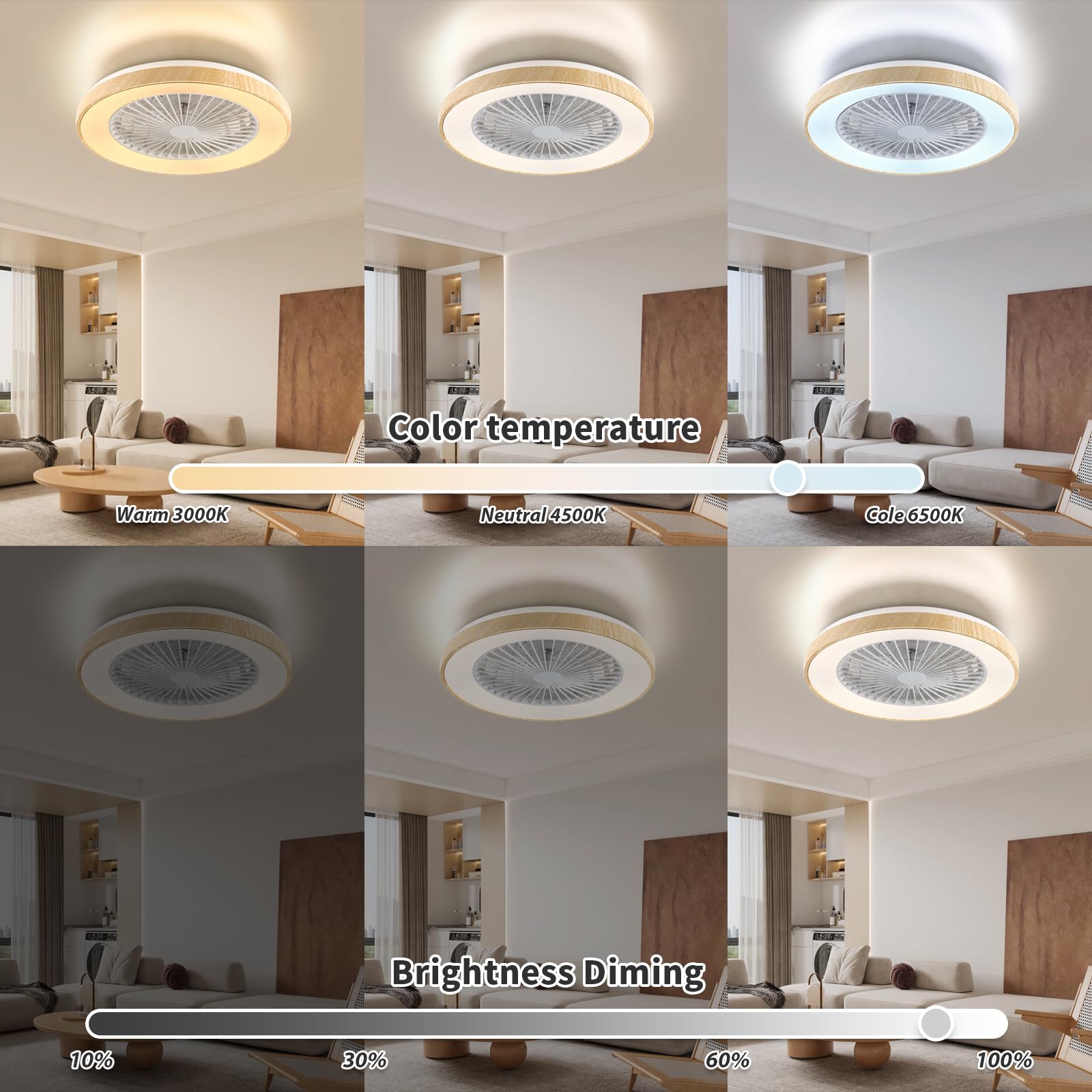 Deckenventilator mit Beleuchtung für Schlafzimmer, Ø48cm, Leise DC Motor 20W, Fernbedienung, 6-Gang, Moderne LED 40W Deckenleuchte mit Ventilator, RGB, Dimmbar, 3000K-6000K, Sommer Winterbetrieb