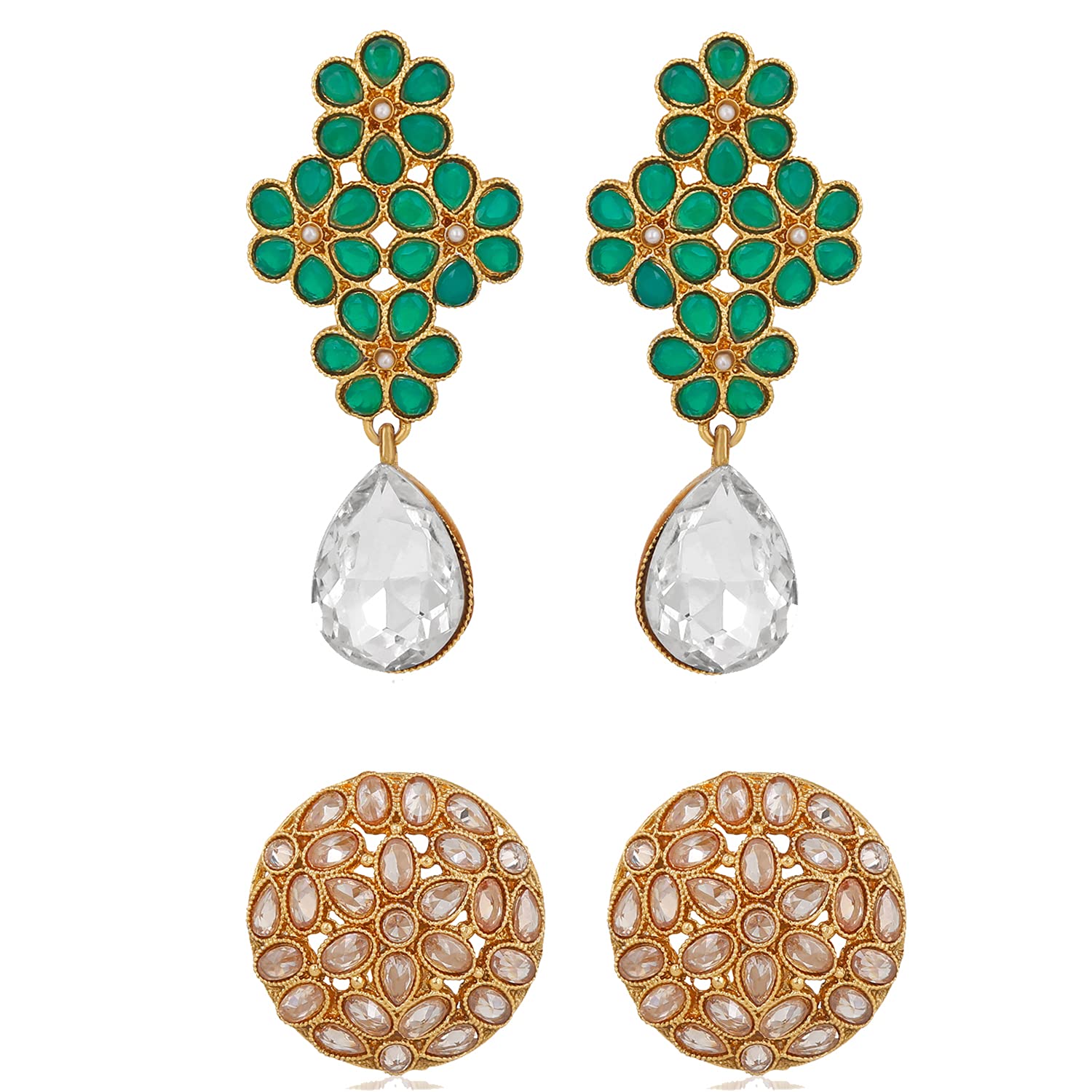 Okos Traditional Ethnic Combo Of 2 Multi Color Kundan Studded Alloy Earrings For Girls And Women CO1000374 (B09495DSPY) Amazon Price History, Amazon Price Tracker