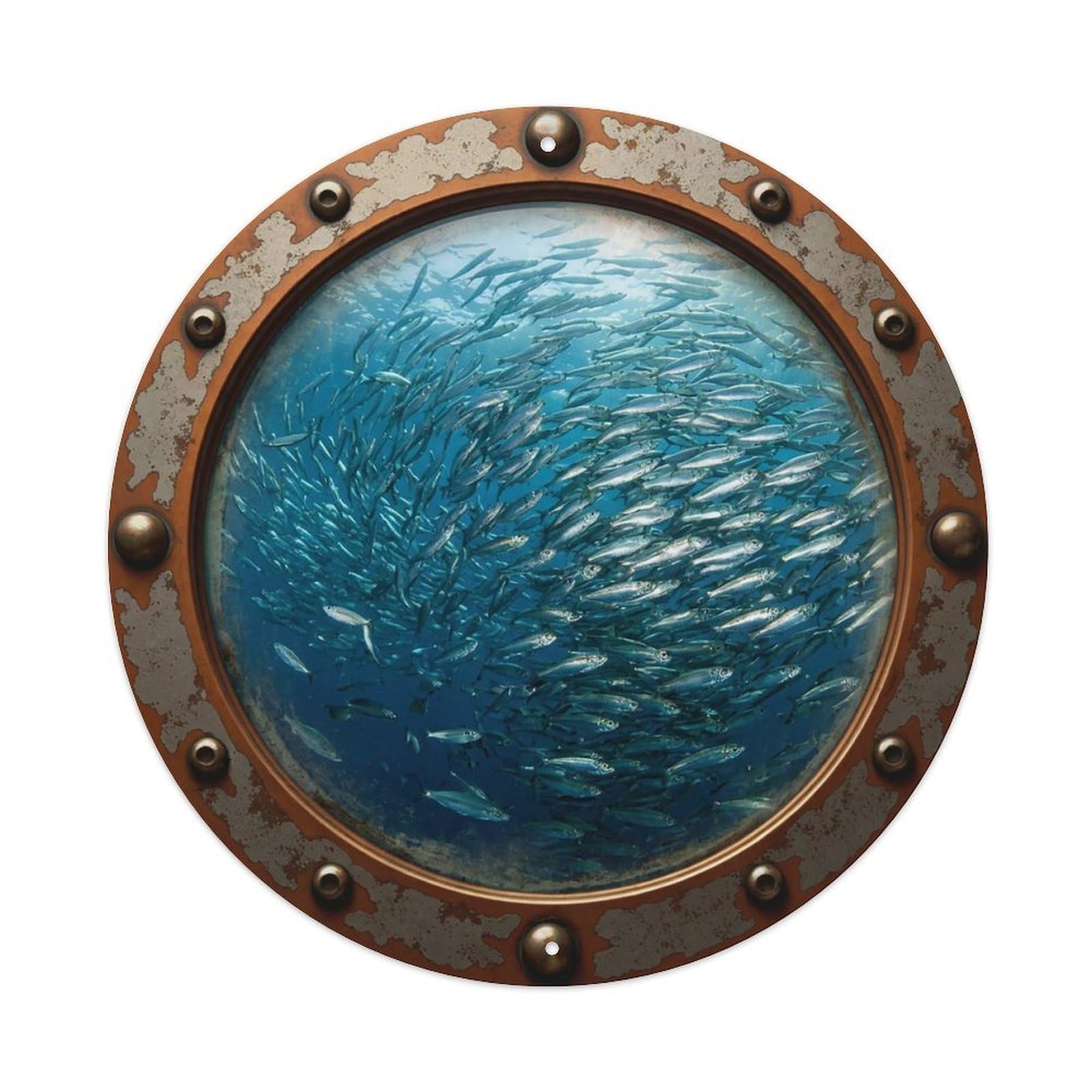 Gead 8X8inch Style Vintage Porthole Sardine Fish Nautical Window View Metal Tin Sign