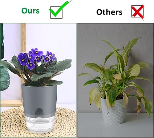 Miniatura 13 de ShineMe Macetas de riego automático, paquete de 5 macetas de riego automático para plantas de interior, plantas de plástico de 4.1 pulgadas