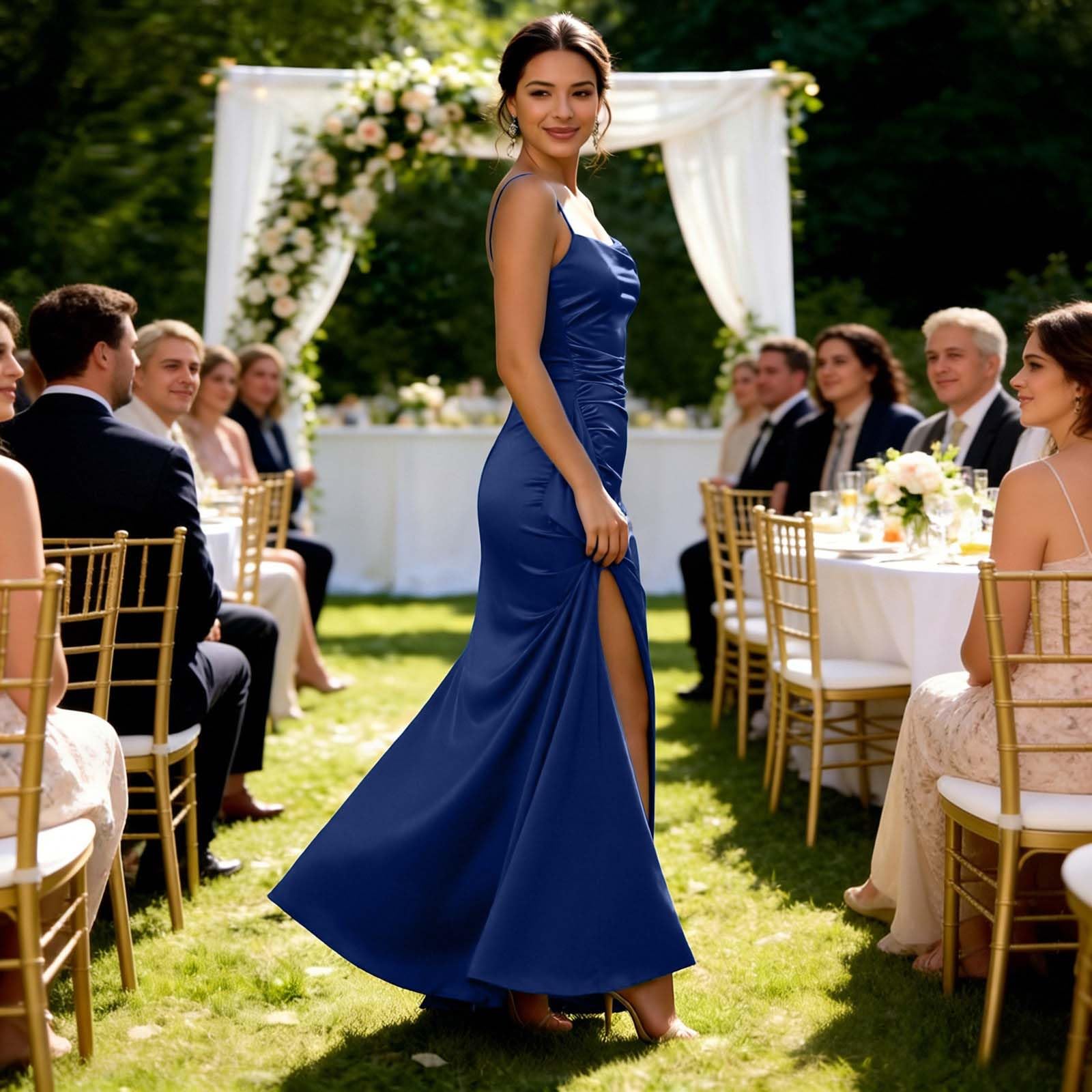 Satin Brautjungfernkleid Damen langes figurbetontes Standesamtkleid formelles edles Ballkleid klassisch zeitlos für standesamtliche Trauungen Hochzeitsfeiern Galas feierliche Familienveranstaltungen