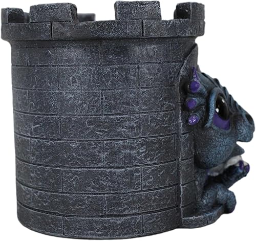 Miniatura 6 de Ebros Gift Fantasía medieval, dragón caprichoso, Wyrmling, sosteniendo cráneo en castillo, torre de papelería, estatua gótica dragón organizador