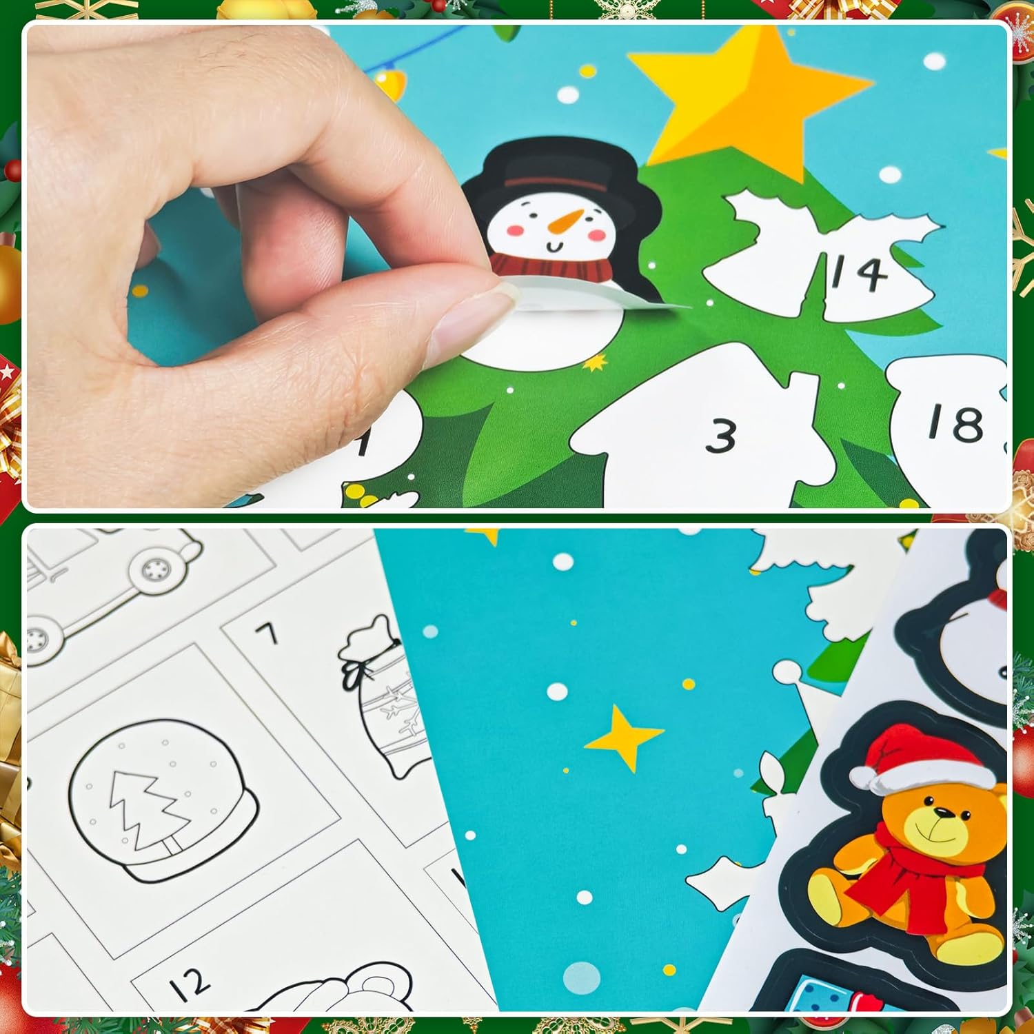 Cinrobiye 24 Set Craft Christmas Advent Calendar Stickers Cards DIY Countdown to Christmas Crafts Painting Kit for Xmas Holiday Family Sunday School Church Classroom Activities Party Favor Gifts