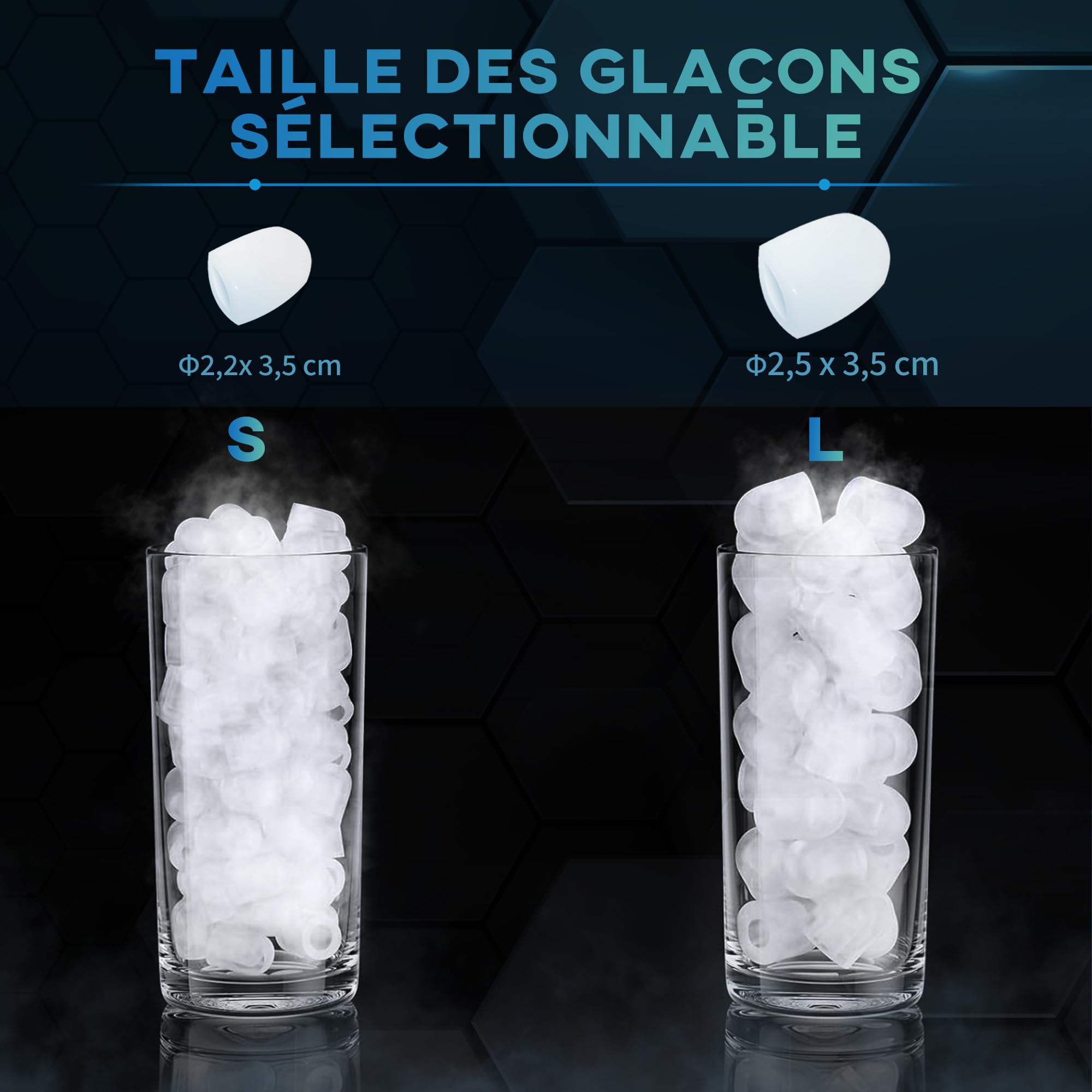 HOMCOM Machine à glaçons autonettoyante, 12kg en 24h, 9 glaçons en 6-13 minutes, ice maker Portable Avec Poignée, panier et pelle, pour la maison/cuisine/camping, noir