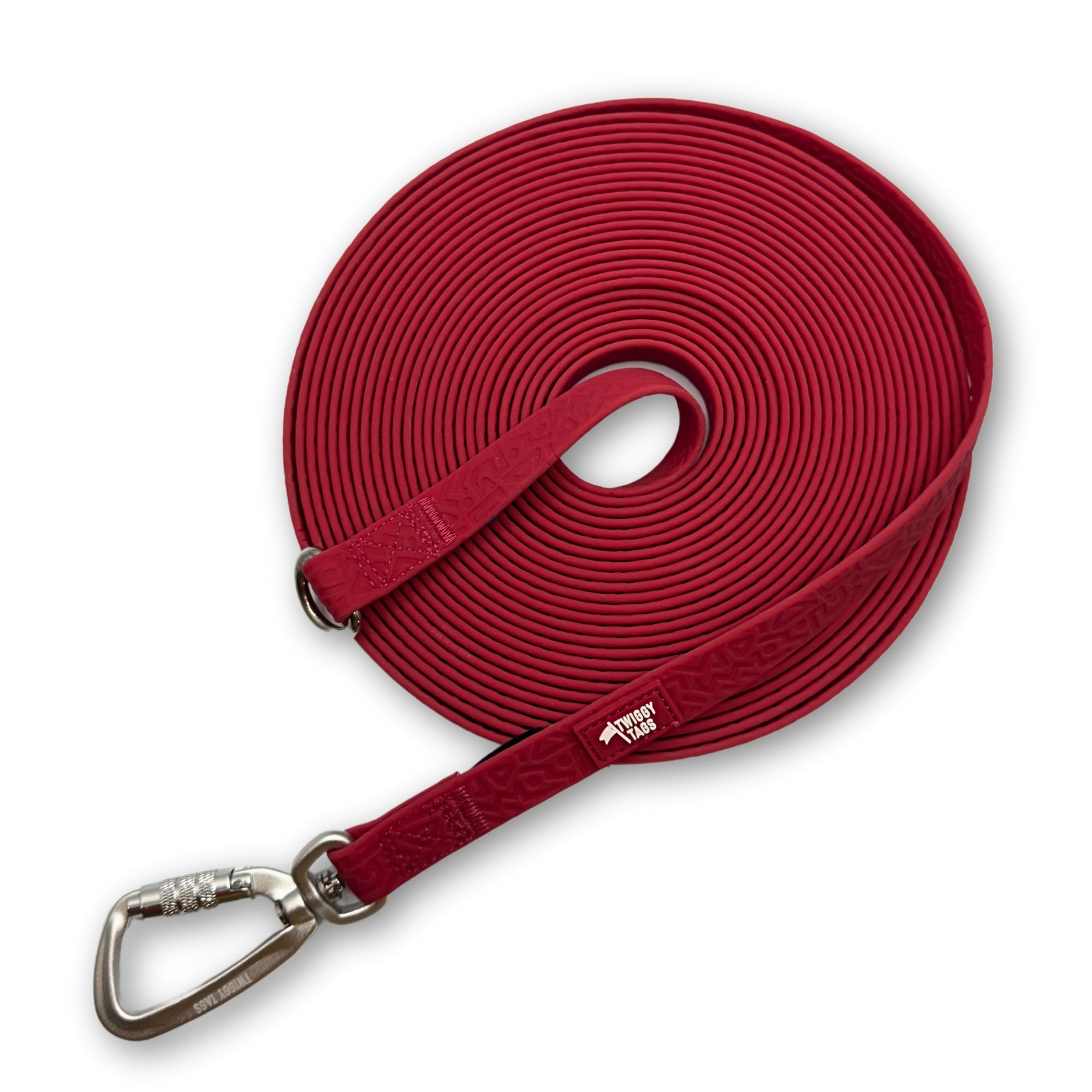 Twiggy Tags Tidal Dog Training Longline | 100% Waterproof Dog Lead Easy Clean | Locking Carabiner, Durable | Suitable For All Dog Breeds | Wipe-Clean, Stink-Proof | 5m | Fresia Blush Red