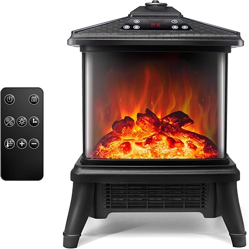Calentador eléctrico de chimenea de 3 caras de 1500 W, portátil, de 18 pulgadas, calentador de estufa independiente realista, efecto de llama 3D,