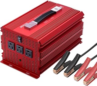 BESTEK 2000W Power Inverter 3 AC Outlets DC 12V to 110V AC Car Power Converter for Camping Outdoor Power Supply ETL Listed Red