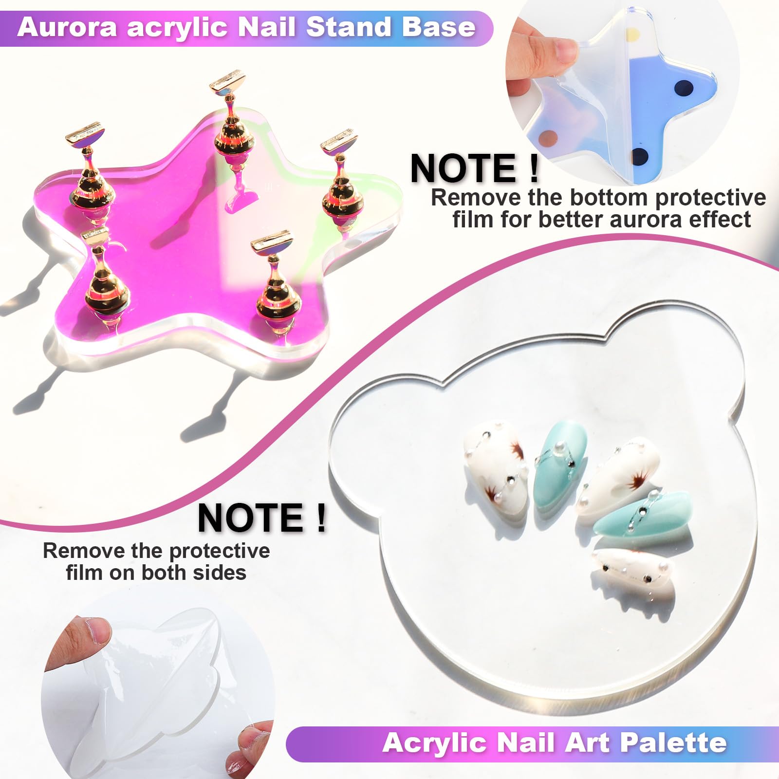 Soporte de uñas para prensa, soporte de uñas Aurora para pintar uñas a presión, soporte de uñas de acrílico sólido para arte de uñas con paleta de arte de uñas y soporte para cepillo de uñas 3