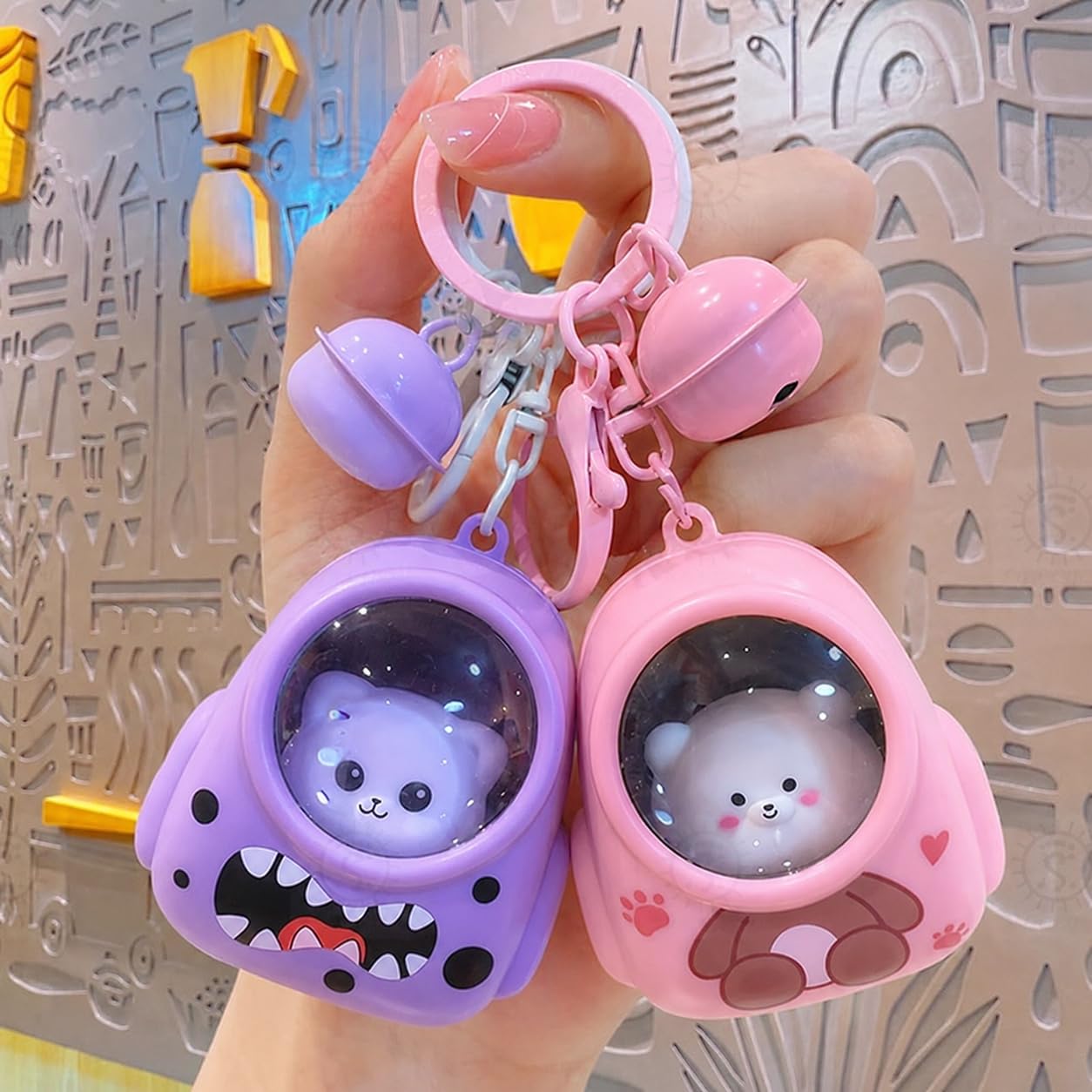 Cute LED Glowing Animal Keychain for Kids, PVC Cat Astronaut Light Keychain with Bell, Mini Night Glow Bag Decorative for School Bags, Backpack, Gifts for Girls Boys (Random Design) 2Pc-picture-10