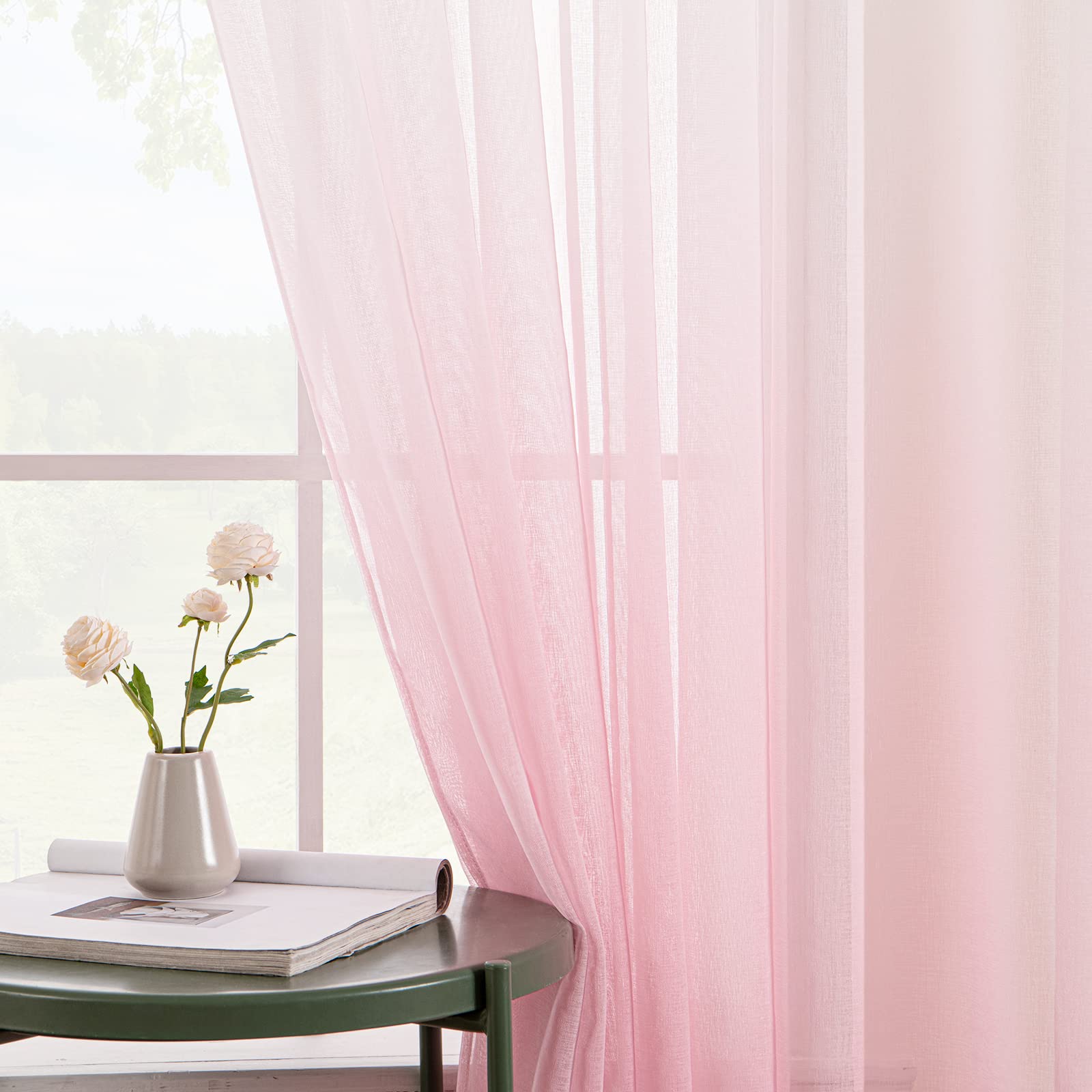 EMEMA Zasłony zaciemniające Zmieniony kolor poliestrowy przelotka okienne woal ombre półprzezroczysty wystrój do salonu sypialni biura zestaw 2 sztuk, 140 x 215 cm różowy