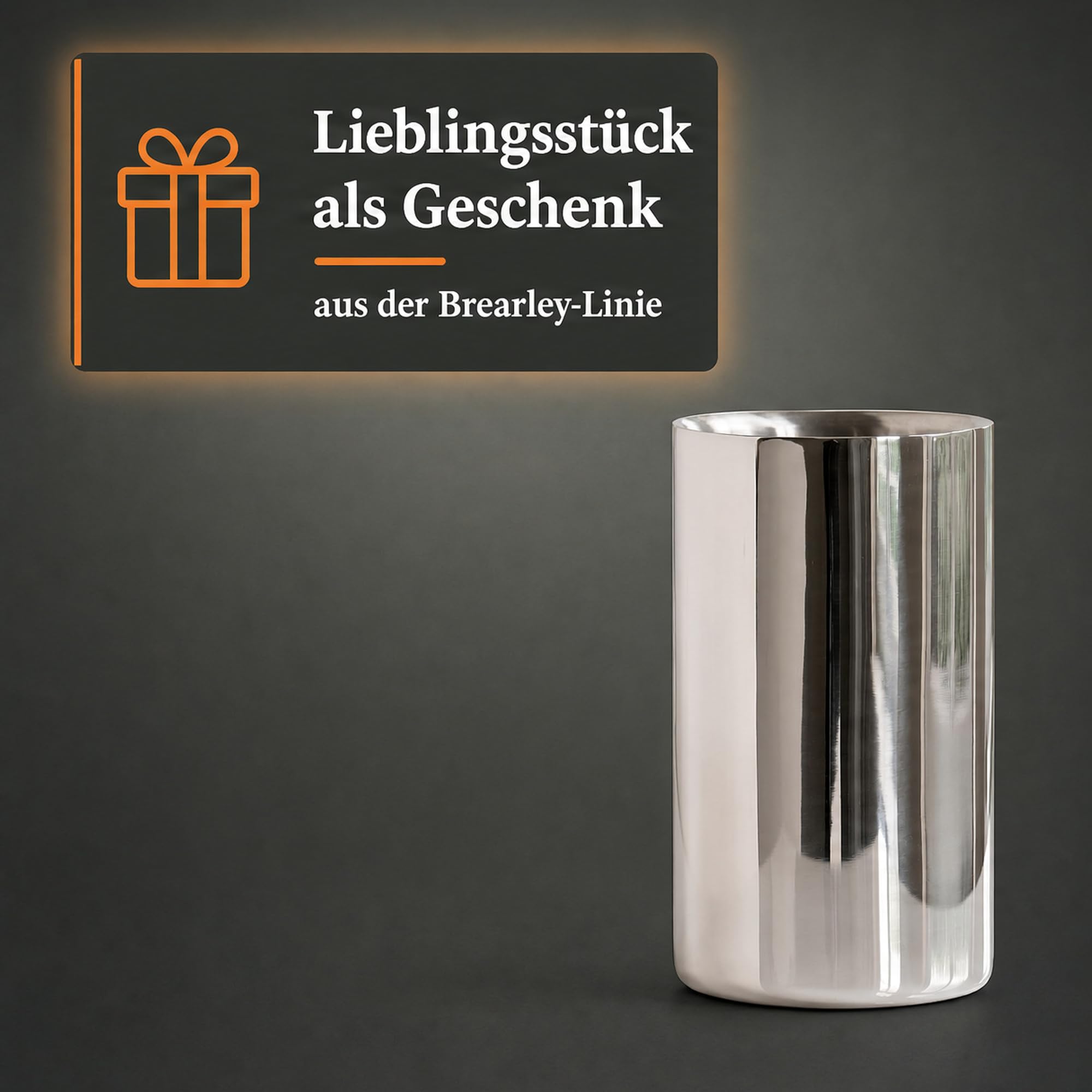 Torquato Flaschenkühler Brearley, doppelwandig, Edelstahl, 20 cm | Weinkühler und Champagnerkühler, hochglanzpoliert außen, gebürstet innen, für Sekt und Champagner