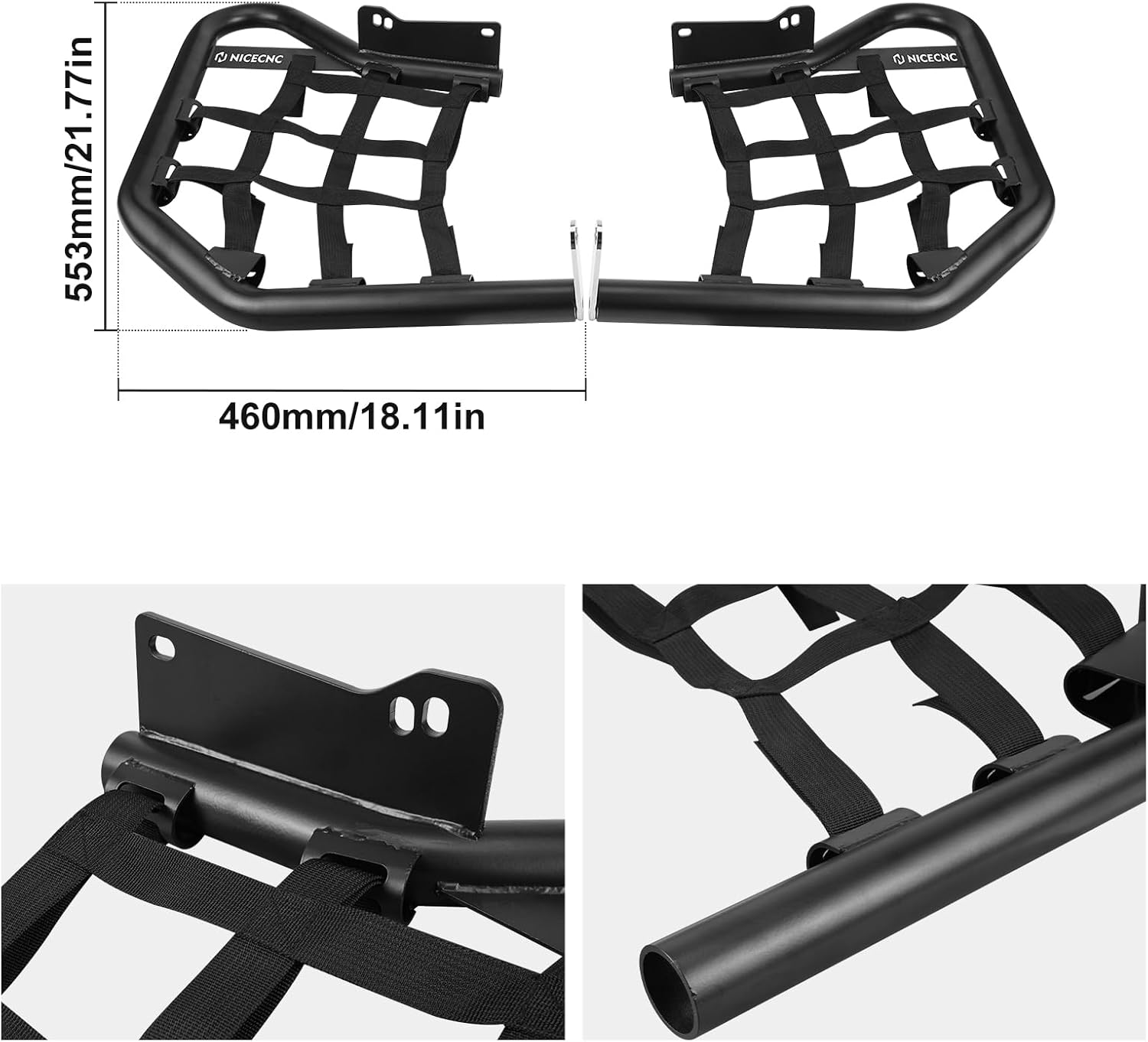 NICECNC Nerf Bars Foot Peg Heel Guard Nerf + Nets Compatible with Yamaha Raptor 700 2006 2007 2008 2009 2010 2011 2012 2013 2014-2024, 700R 2009-2019 2020 2021 2022 2023 2024