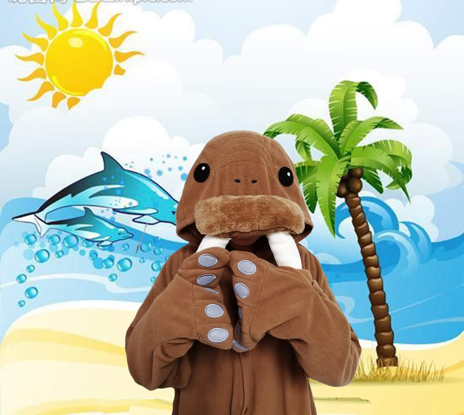 dressfan Unisex Pigiama di Tricheco Costumi Animale Monopezzi Anime Walrus Cosplay Costumi Halloween Tuta Attrezzatura per Donne Uomo