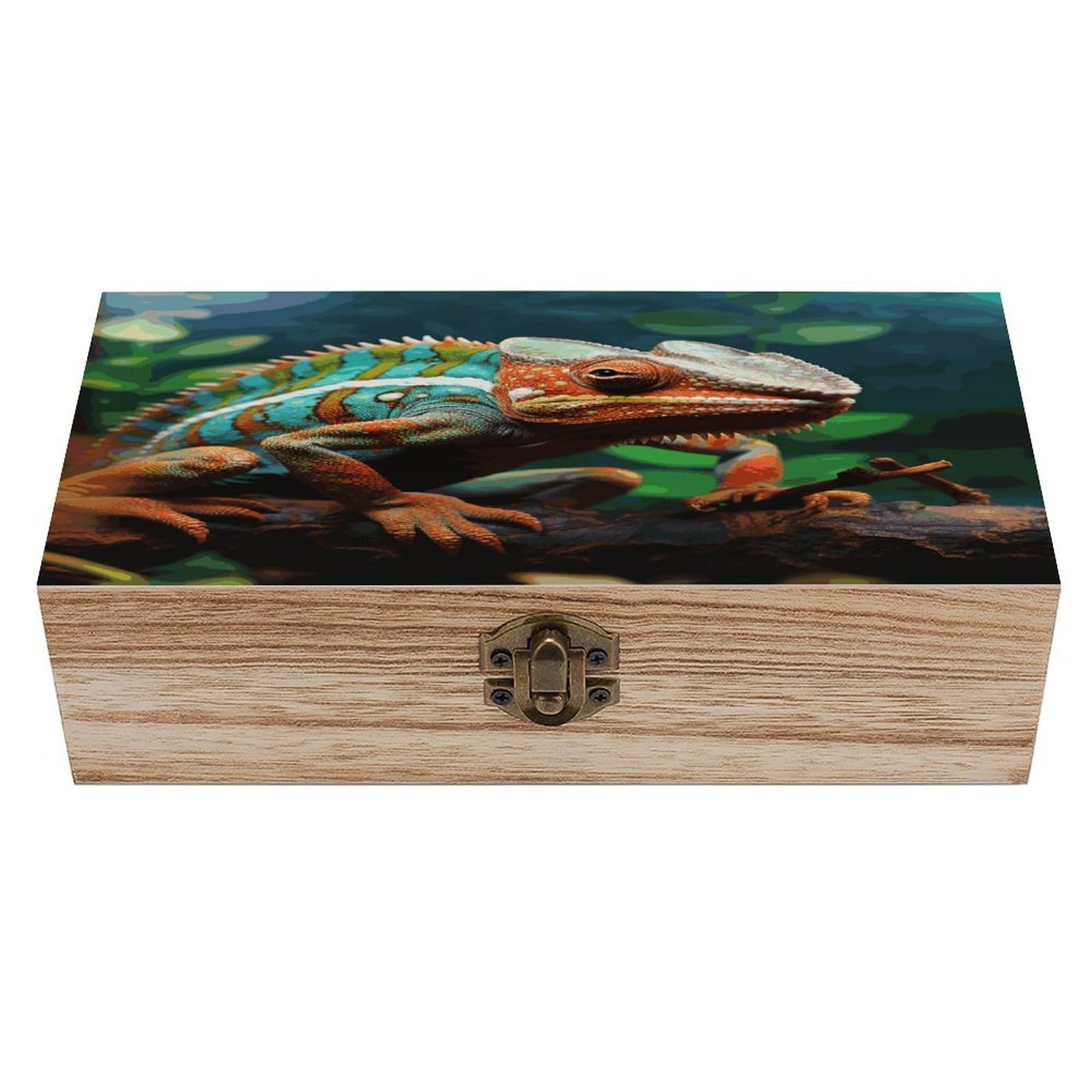 FekiLoot Cute Chameleon Wooden Box with Hinged Lid Vintage Storage Box Beautifully Wood Keepsake Boxes Jewellery Organiser & Trinket Holder Unique Gift Ideas for Men & Women