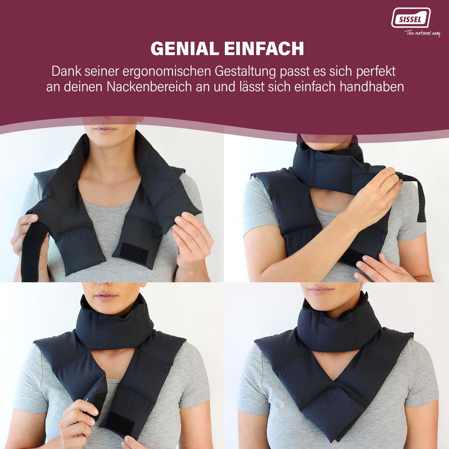 SISSEL® Linum Cervico | Ergonomische Wärmeauflage | Natürliche Leinsamen & Baumwolle | Nachhaltig & Wiederverwendbar | Nacken- & Schulterentspannung | Mikrowellen-/Ofengeeignet | 43x26x0,8 cm