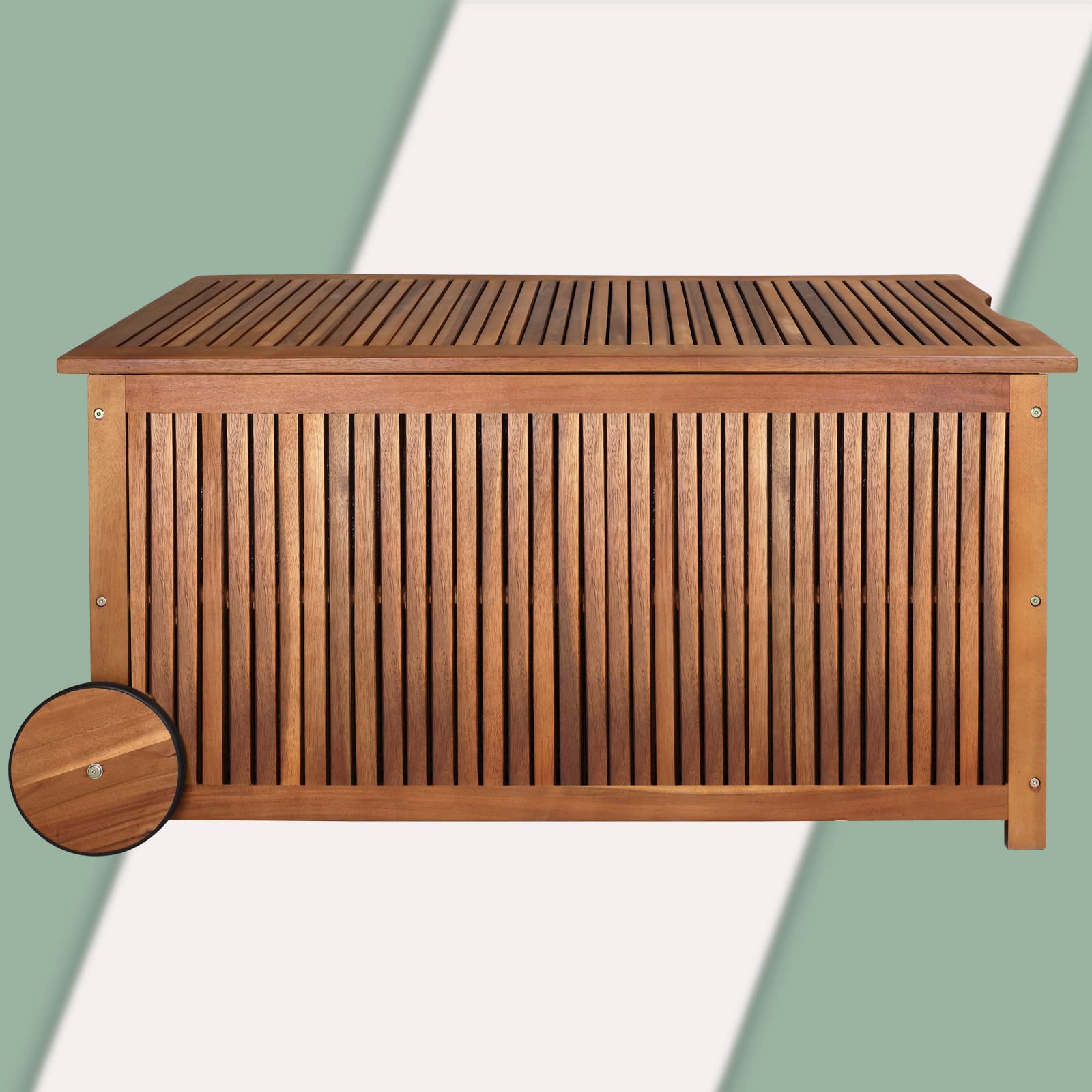 Casaria® Gartenbox Holz 350L Deckel 160kg belastbar Räder Griff Innenplane Ablaufkante Garten Stauraum Box Auflagenbox Akazie Wetterfest 117x52cm