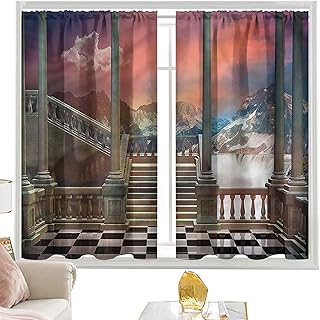 Tende per camera da letto Paesaggio, antico castello balcone W52 x L63 pollici asta tenda tasca per camera da letto