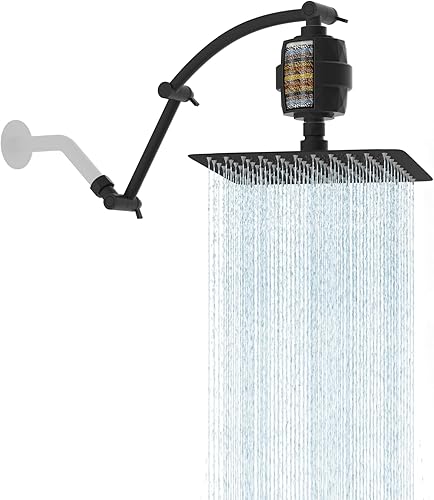 Hibbent Alcachofa de ducha filtrada de metal, cabezal de ducha de lluvia de alta presión de 10 pulgadas con brazo de extensión de cabezal de ducha