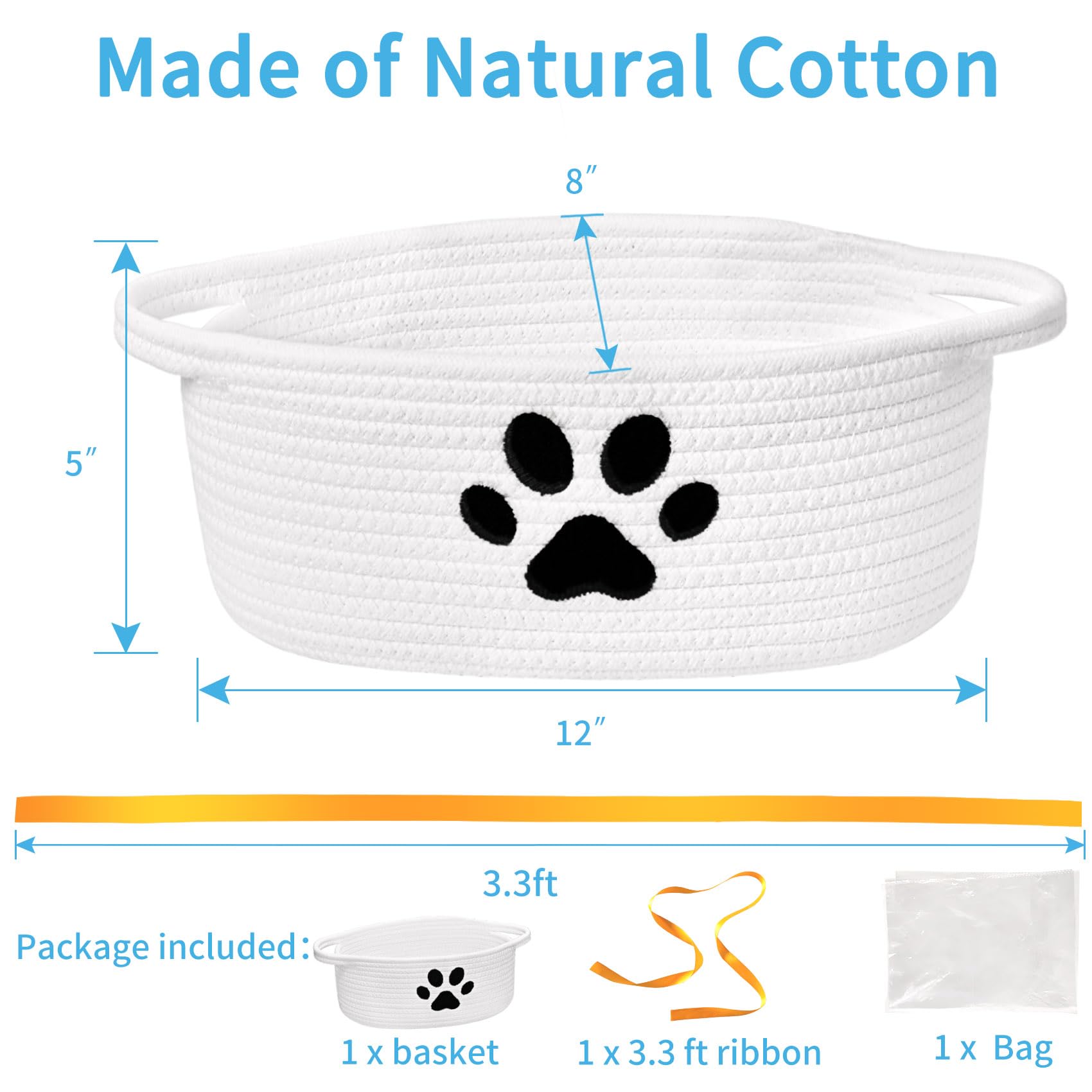 Small Woven Basket with Gift Bag, Cute Dog Paw Baskets for Gifts Empty, Decorative Rope Woven Nursery Storage Dog Toy Basket for Easter, Baby Shower, 12" x 8" x 5"