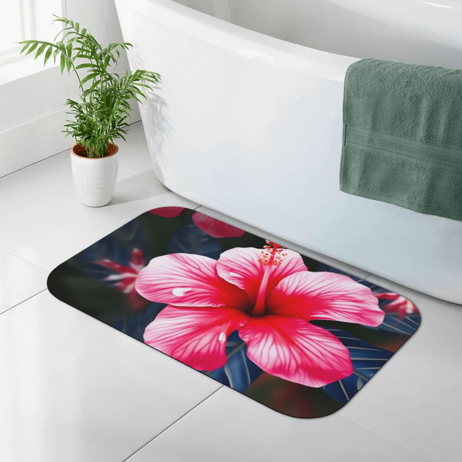 Tapis de bain antidérapant floral hawaïen absorbant contre le sol mouillé
