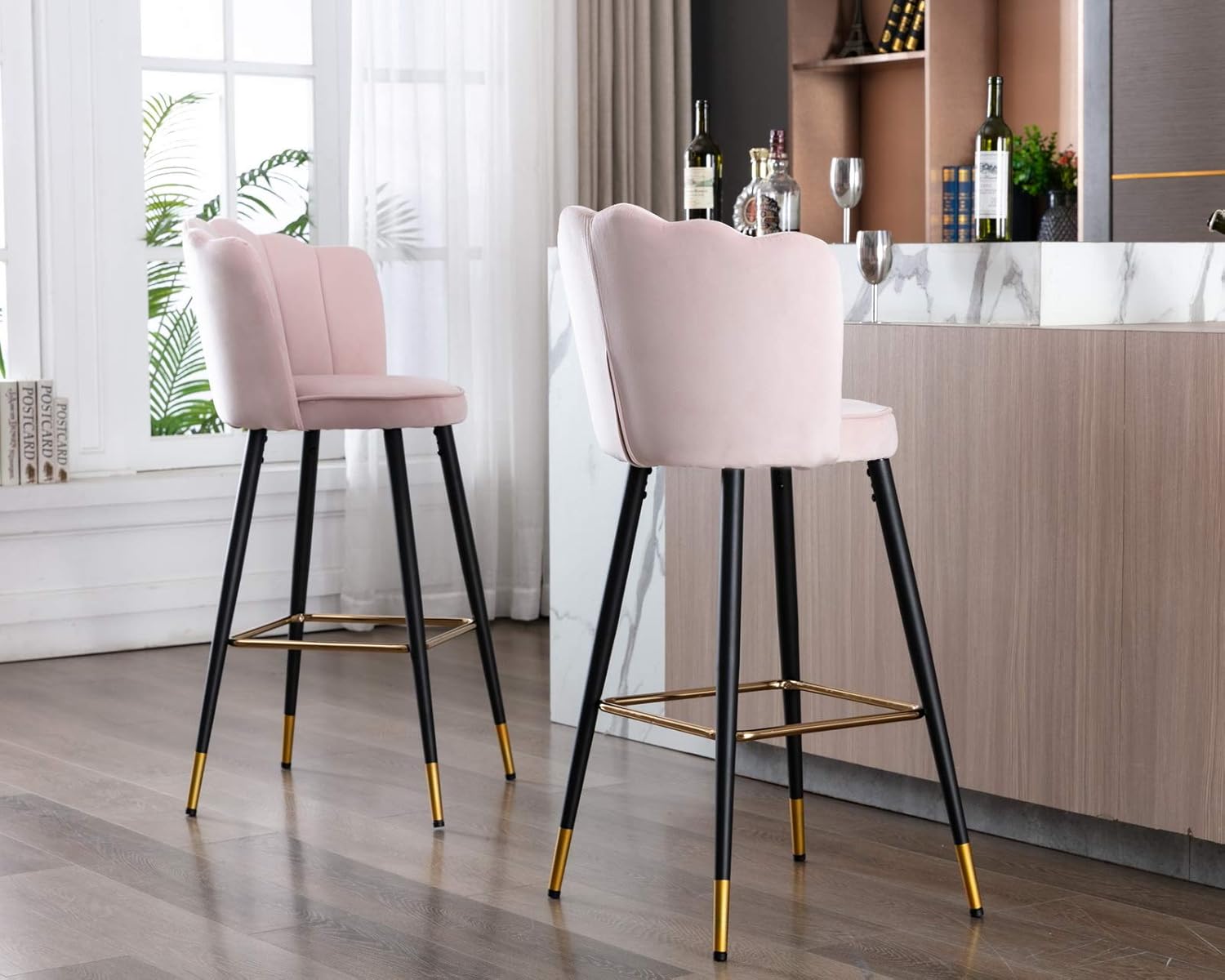 Buy Cimota Bar Stools Set Of 2 Velvet Modern Kitchen Barstools