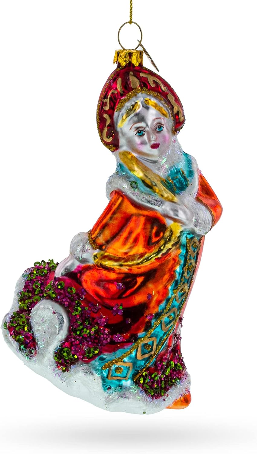 Festive Snow Maiden in Red Blown Glass Christmas Ornament - Image 6