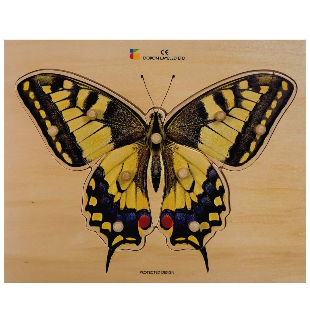 Doron Layeled E72511470, Large Photographic Wooden Peg Puzzle-Butterfly, Various