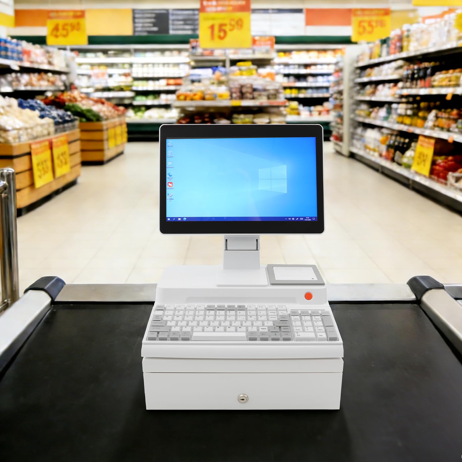 Caja registradora electrónica con pantalla táctil e impresora de recibos para caja registradora | POS con pantalla táctil LCD de 14 pulgadas, pantalla LED para clientes e impresora integrada para pequeñas empresas