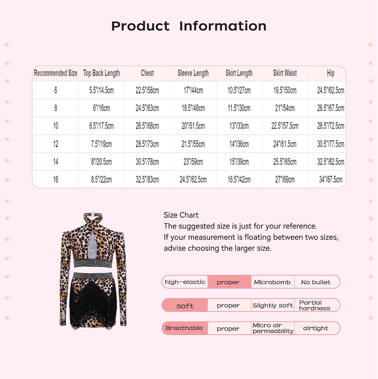 Kids Girls Latin Dance Outfit Leopard Print Long Sleeve Crop Top with Tassel Skirt Set Performance Dancewear