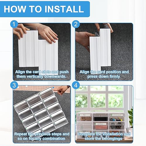 Miniatura 6 de Armario de almacenamiento apilable de 9 piezas con 18 divisores transparentes y 9 tarjetas de etiqueta, gabinete de almacenamiento apilable de