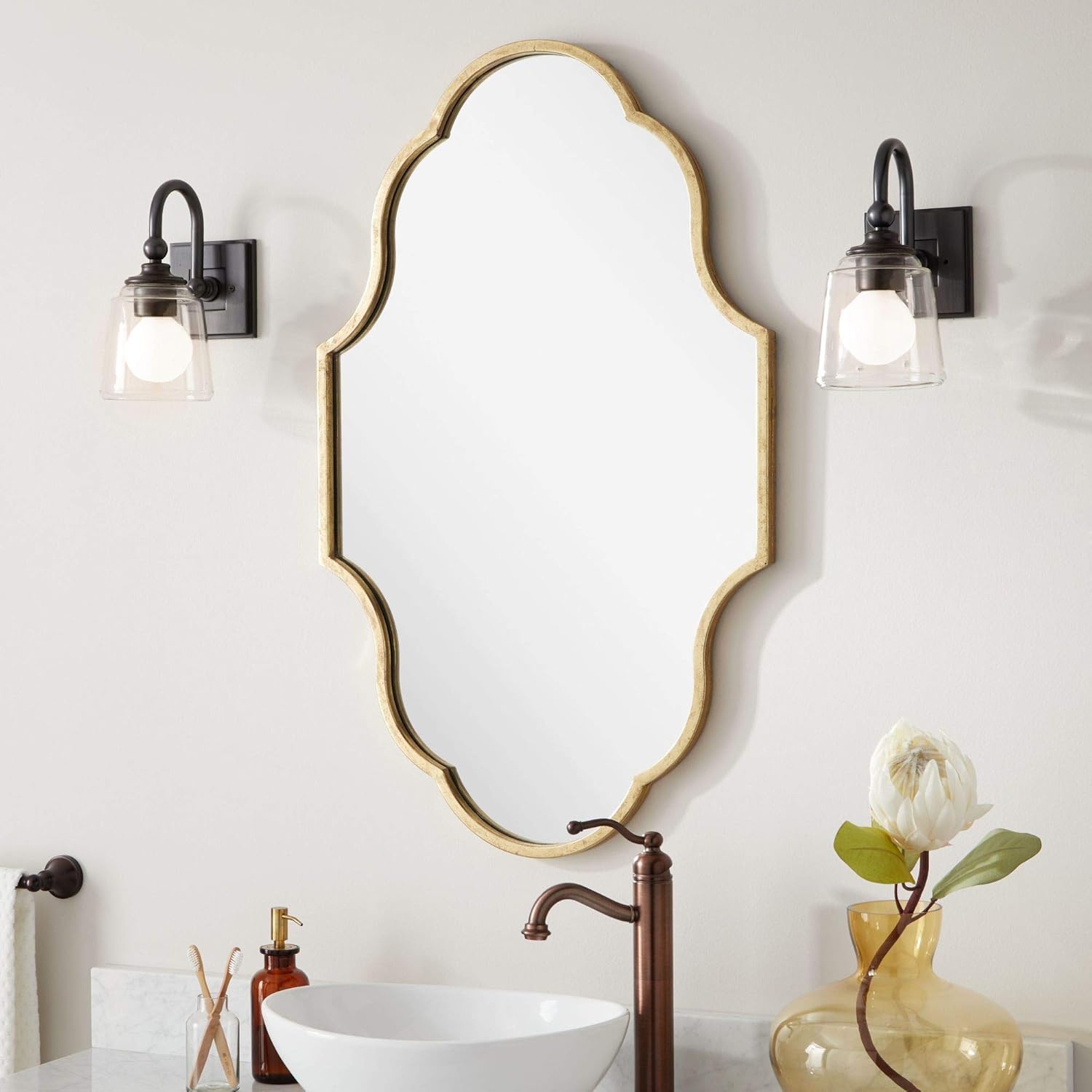 Signature Hardware 450580 Lucido Decorative Vanity Mirror - Gold Leaf