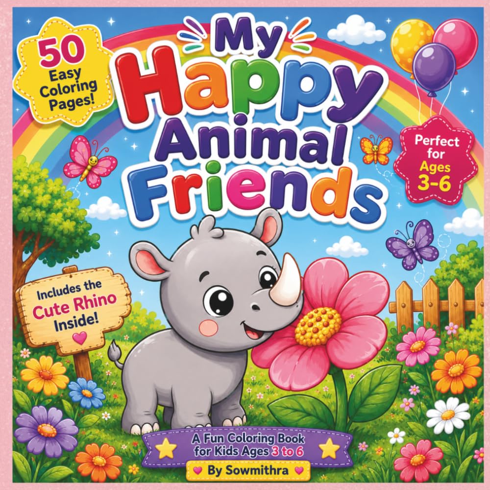 MY HAPPY ANIMAL FRIENDS: 52 Unique Cute Animal Friends to Color | A Fun & Easy Kawaii Coloring Adventure for Kids Ages 3–6
