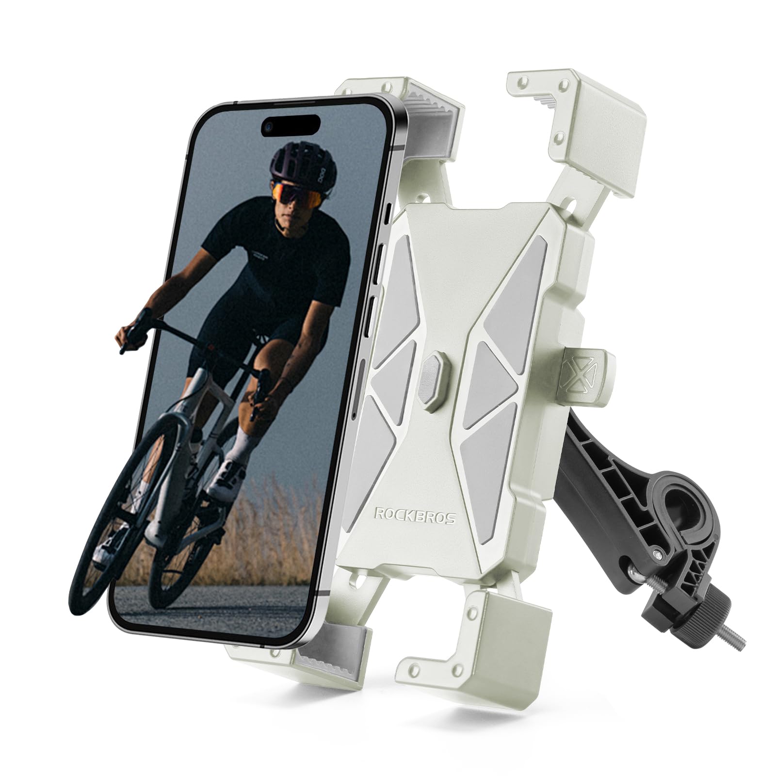 ROCKBROS Bike Cell Phone Holder Motorcycle Phone Mount on Handlebar Quad Clamp Protection Fit for 4.5"-7.2" Phone 2S Quick Auto Lock Adjustable & Rotateable Anti-Shock iPhone, Samsung