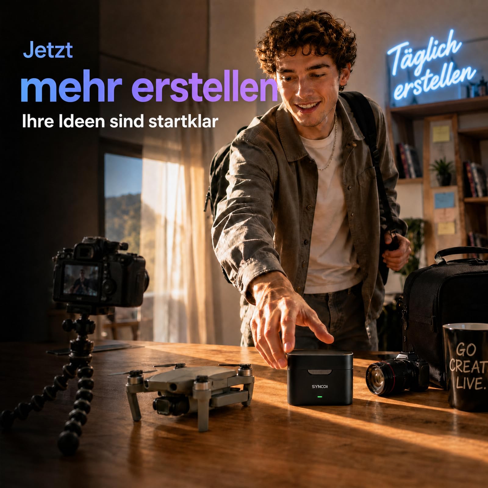 SYNCO SMICT KI Funkmikrofon für Android, Kabelloses Lavalier Mikrofon mit Echtzeit Übersetzung, AI App, Geräuschunterdrückung, USB-C, 2 Sender für Vlog, Streaming, Interview
