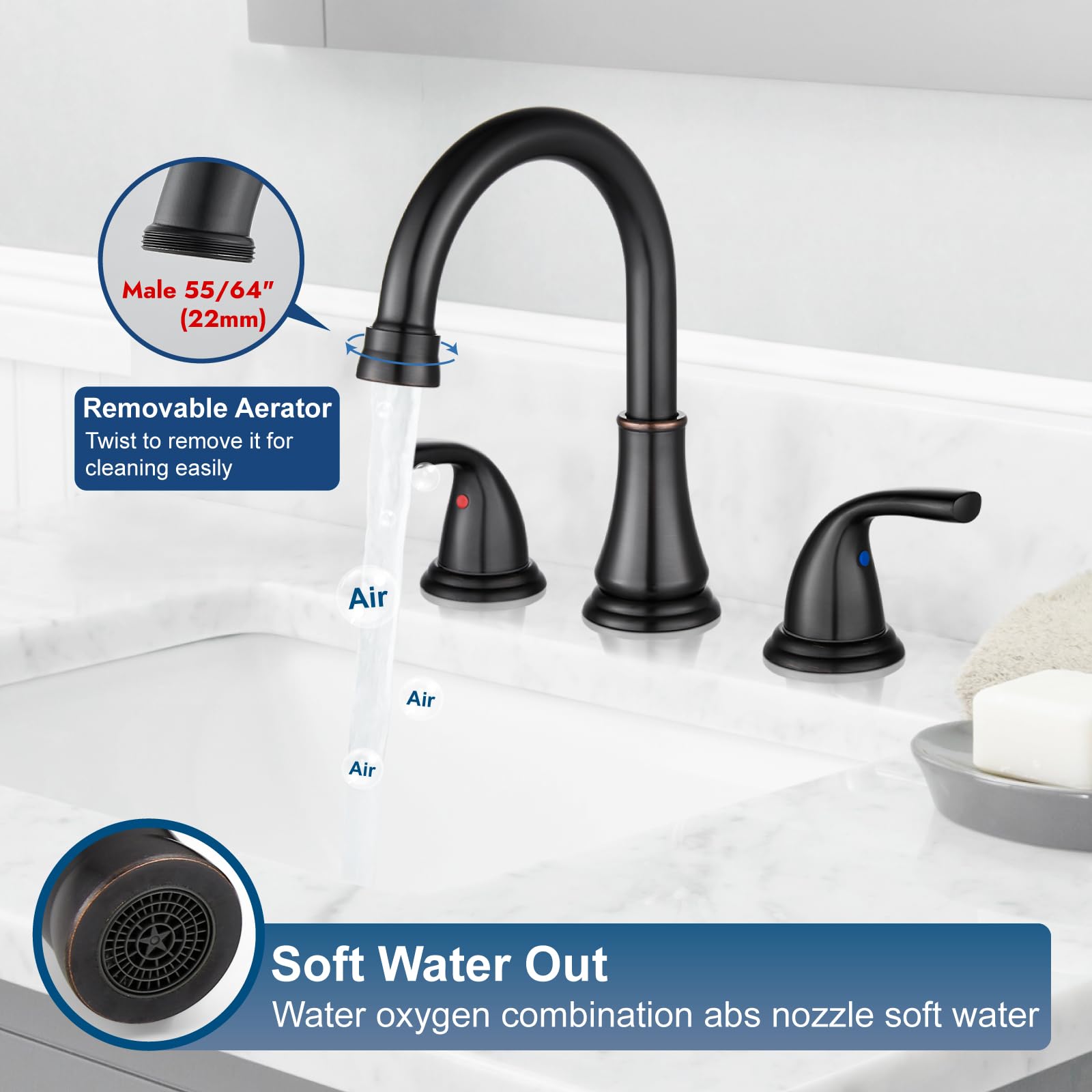 Cinwiny Badezimmer-Wasserhahn ölgeriebene Bronze – 3-Loch-Armatur Mit 2 Griffen & Pop-Up-Ablauf