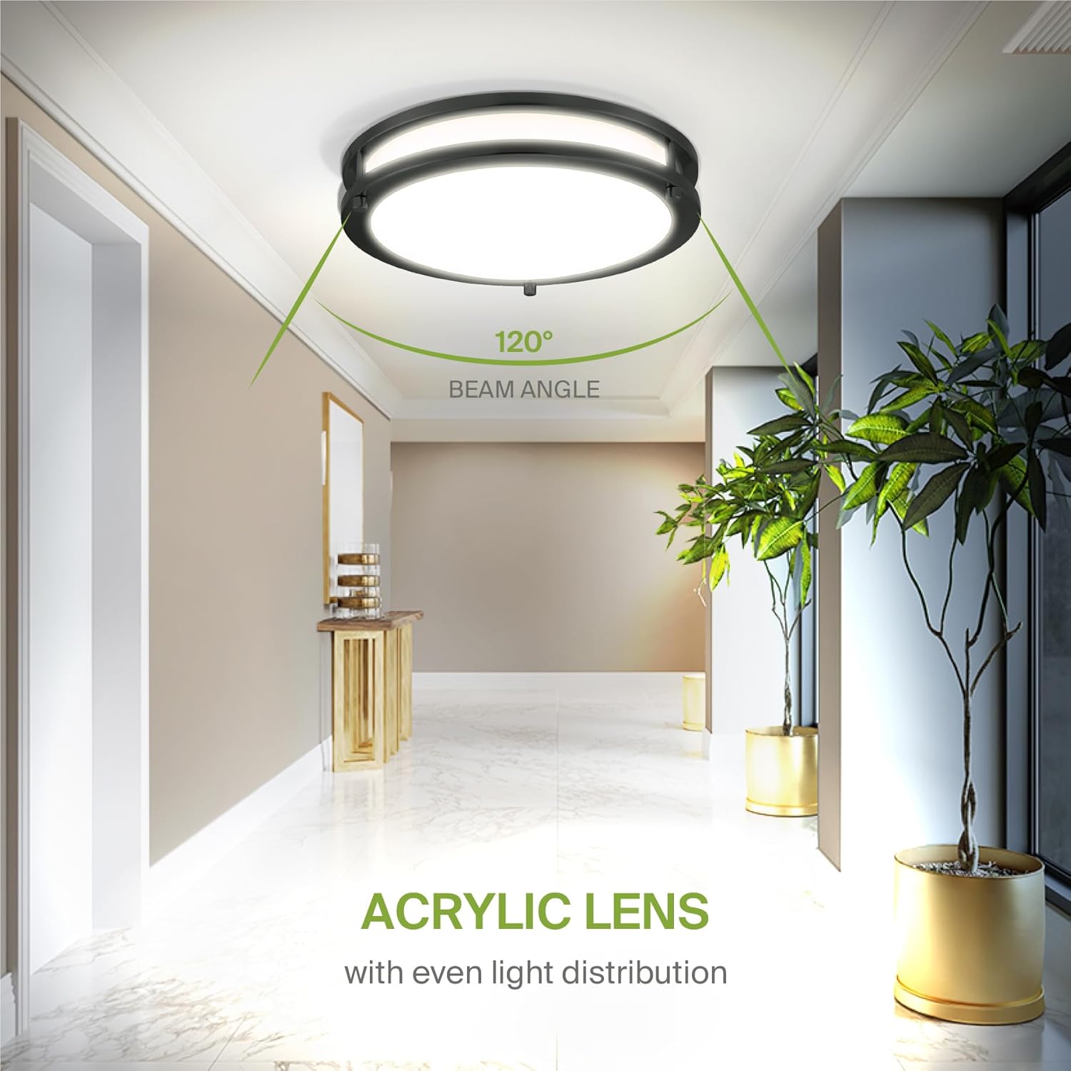 ASD LED 12" Round Flush Mount Lighting, Close to Ceiling Light Fixture | 3CCT, Dimmable, Energy Star, ETL Listed | 20W 1532LM 3000-5000K 120V | Low Profile Double Ring Lamp | Black