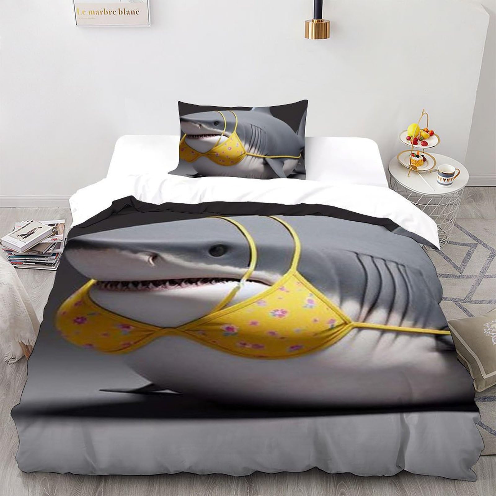 Housse de couette single requin 135x200 microfibre lit enfant