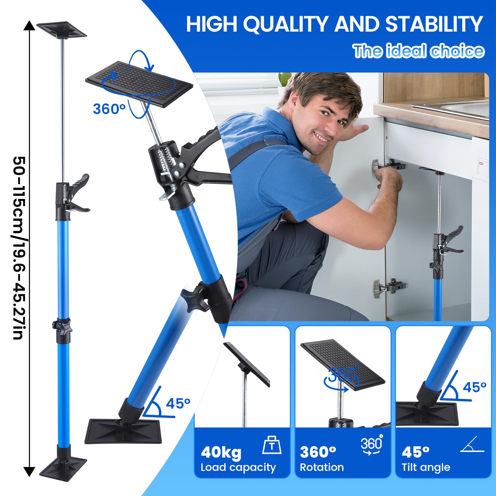 Puntales Extensibles, Puntales Telescopicos 50 – 115 cm Carga Máxima de 40 kg Tensor de Puerta para Apoyar Marcos de Puertas Armarios