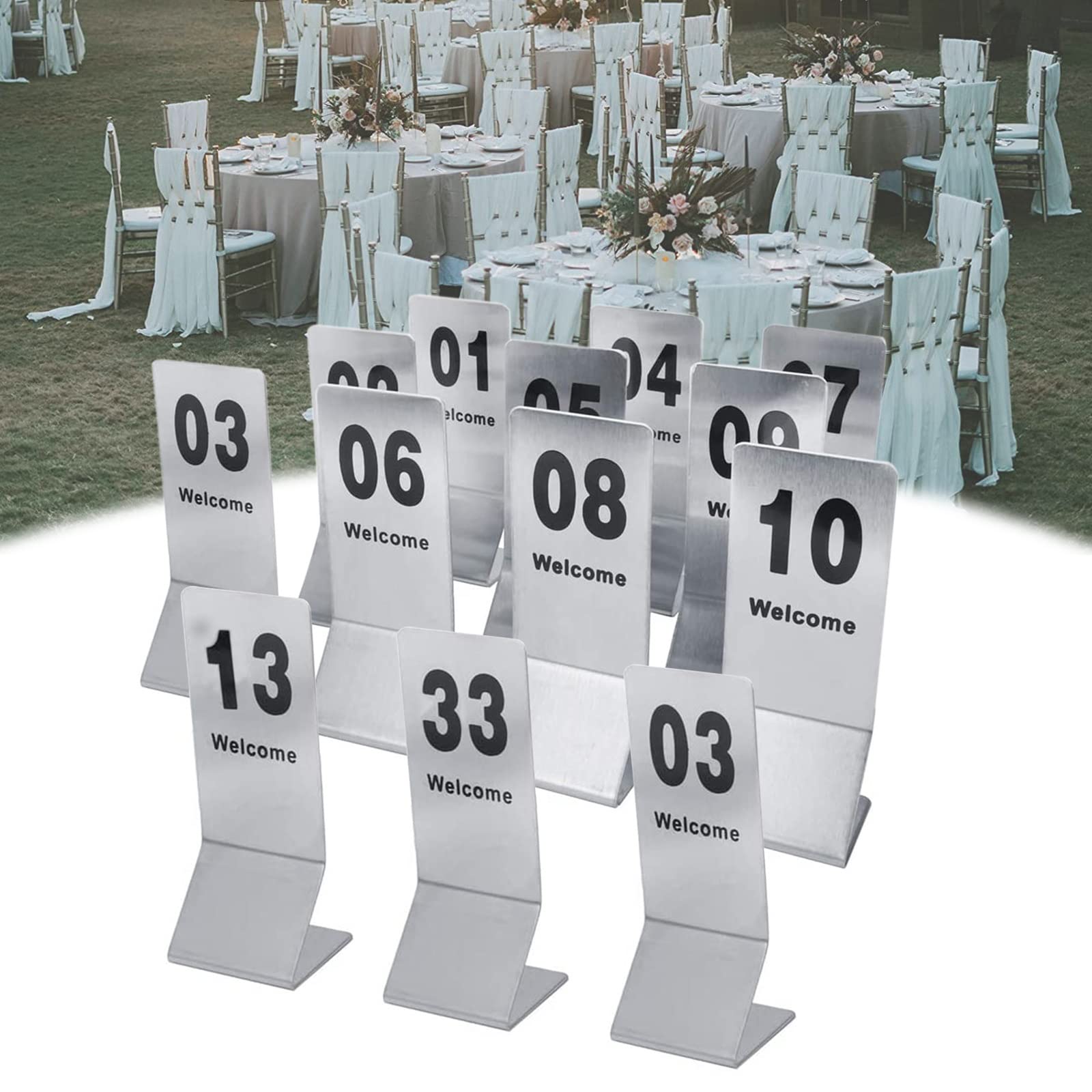 SaryEdge Table Signs Stackable Metal Table Numbers Cards For Weddings Restaurants Cafes Bars, Double-Side Number 1-25 1-50, Stainless Steel Place Cards Easy To,1-50-15.5 * 6 CM(6.1 * 2.4 Inch)