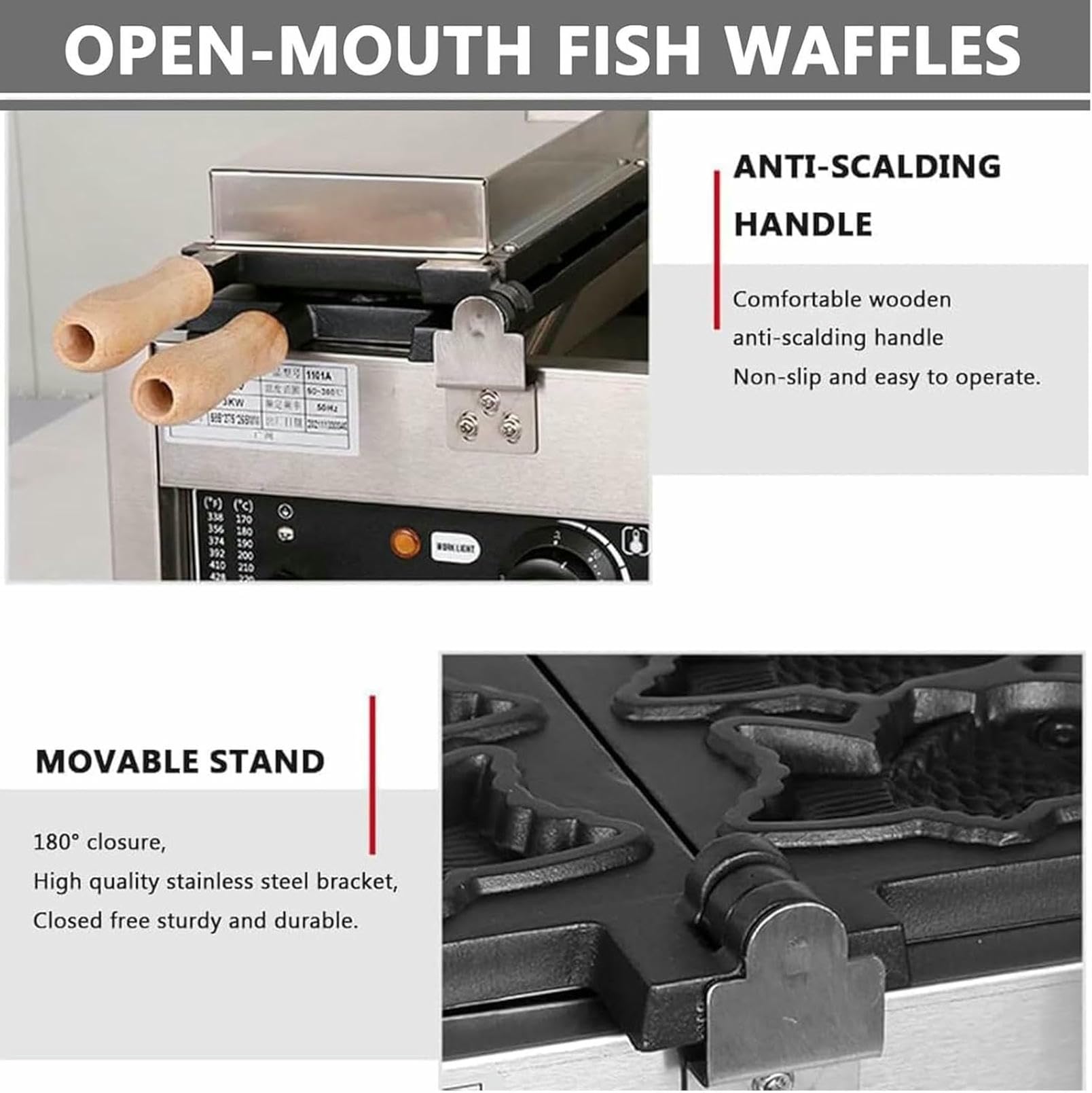 Mini máquina para Hacer gofres con Forma de pez, máquina Comercial para Hacer gofres con Forma de pez con 12 moldes, Temporizador y Control de Temperatura, Tiendas de Aperitivos,