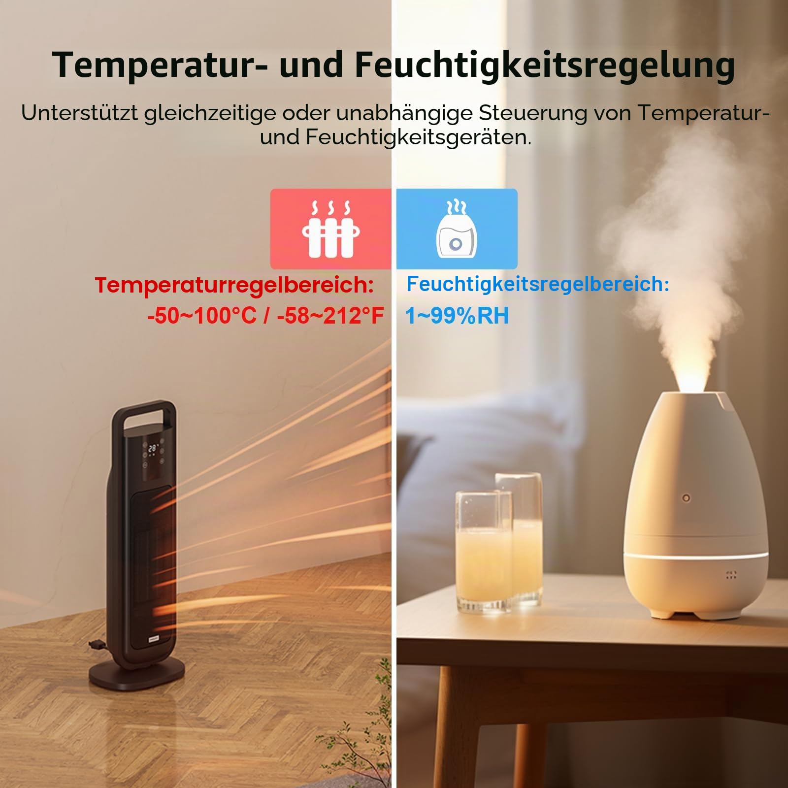 KETOTEK Thermostat Hygrostat Steckdose Digital, Temperaturregler Feuchtigkeitregler Steckdose mit 2 Fühler 230V, Temperatur Feuchtigkeit Regler für Gewächshaus Pilz Terrarium